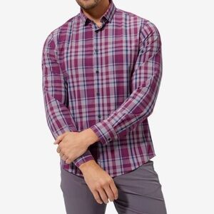 Mizzen+Main Purple Plaid Leeward Button Up Performance Shirt XL Trim Fit Grey